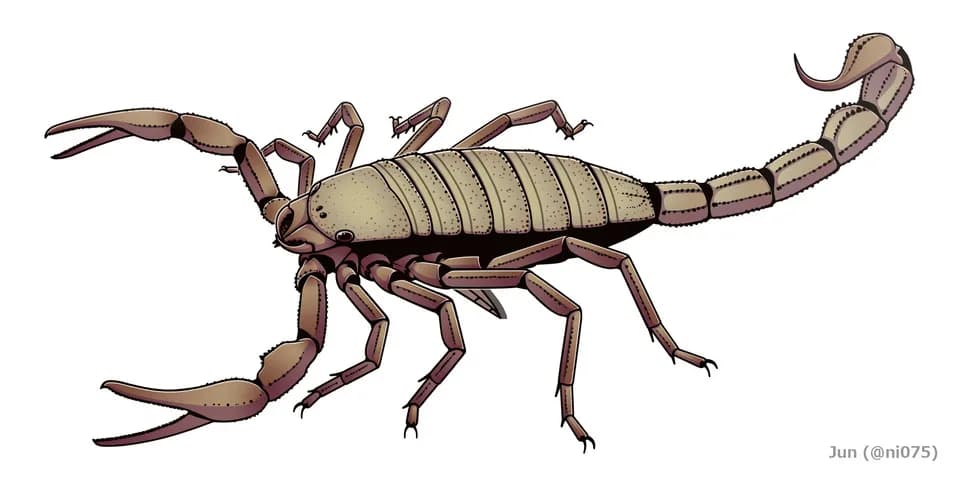 Reconstitution de Pulmonoscorpius kirktonensis, scorpion géant du Carbonifère