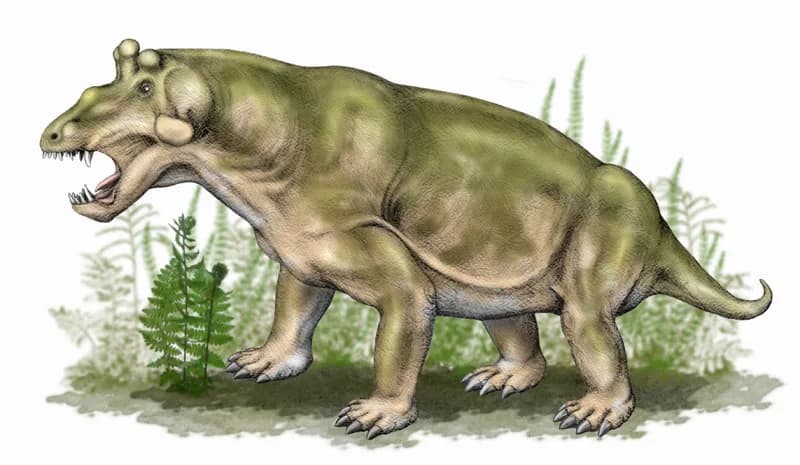 Crâne d'Estemmenosuchus uralensis montrant les protubérances osseuses caractéristiques