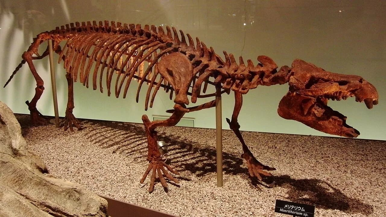 Reconstitution de Moeritherium dans son habitat de marécages éocènes