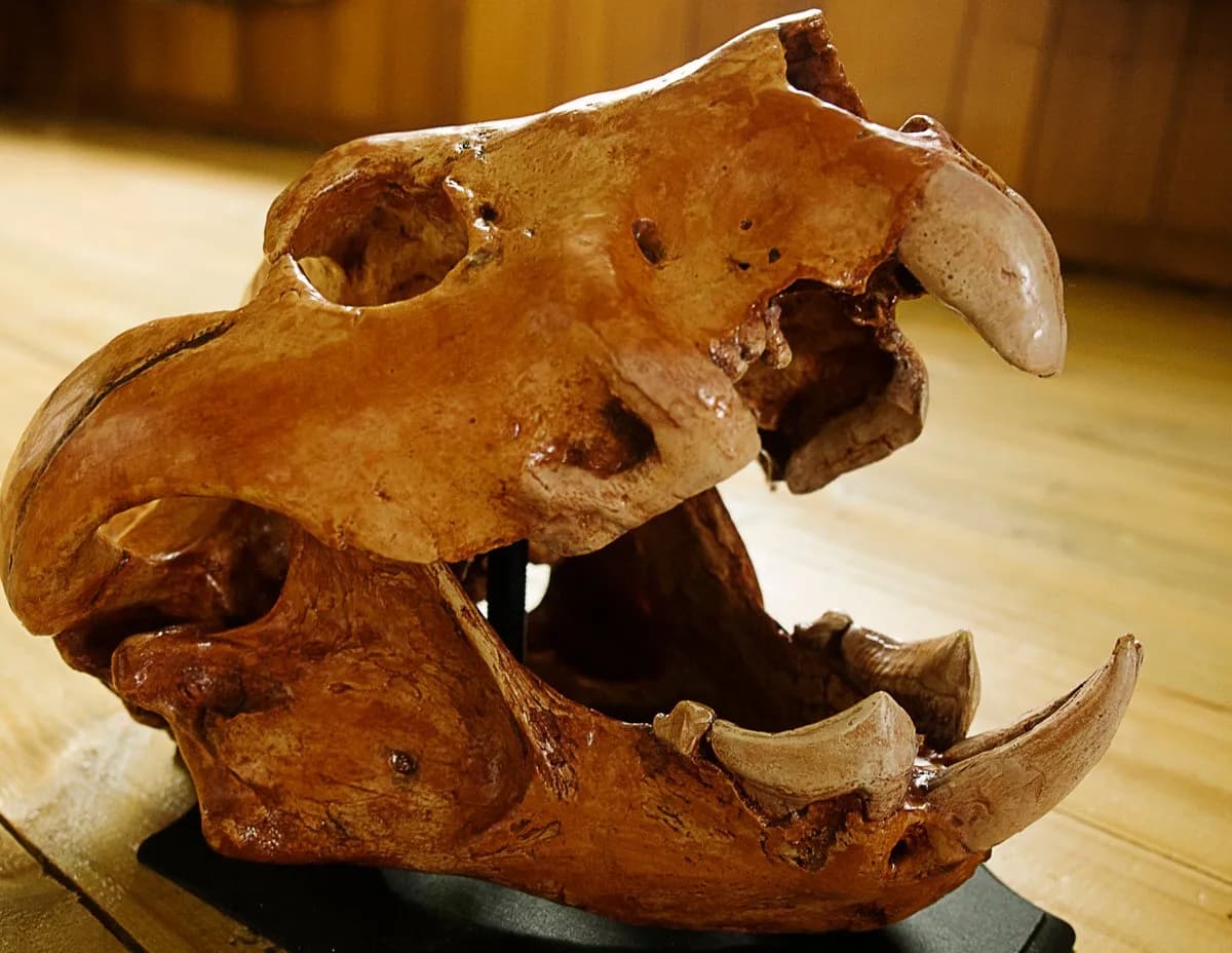 Crâne fossile de Thylacoleo carnifex montrant ses prémolaires carnassières