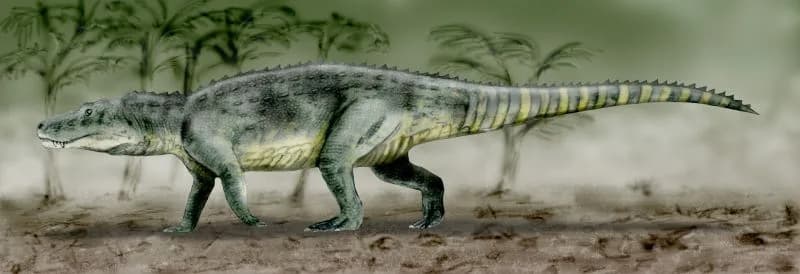 Reconstitution artistique de Saurosuchus galilei, rauisuchien du Trias